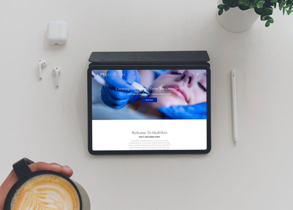 MediSkin Website Redesign from web showcased on a tablet from a web design agency in essex leap digital