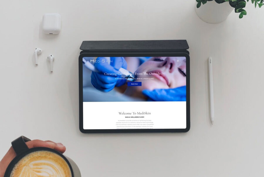 MediSkin Website Redesign from web showcased on a tablet from a web design agency in essex leap digital